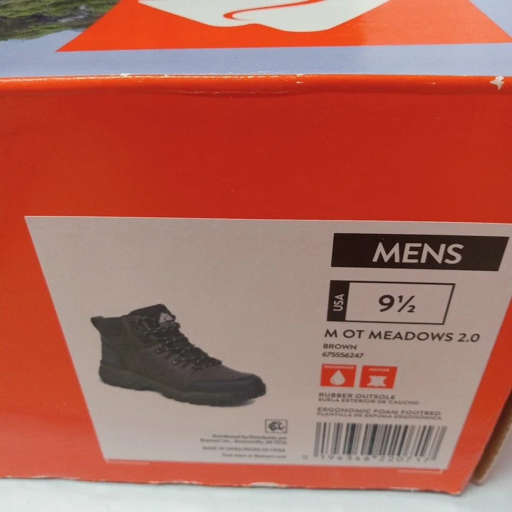 Ozark Trail OT Meadows 2.0 Men's Hiking Boots Size 9.5 Brown Waterproof Leather‎